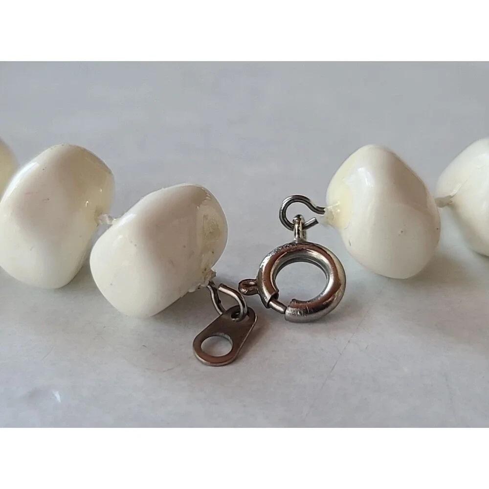 White Enamel Beaded Necklace, Vintage Costume Jewelry, READ DESCRIPTION